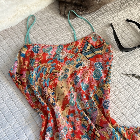 Cute semi sheer Asian Floral Multicolor Summer mini slip Dressββ - Picture 3 of 15